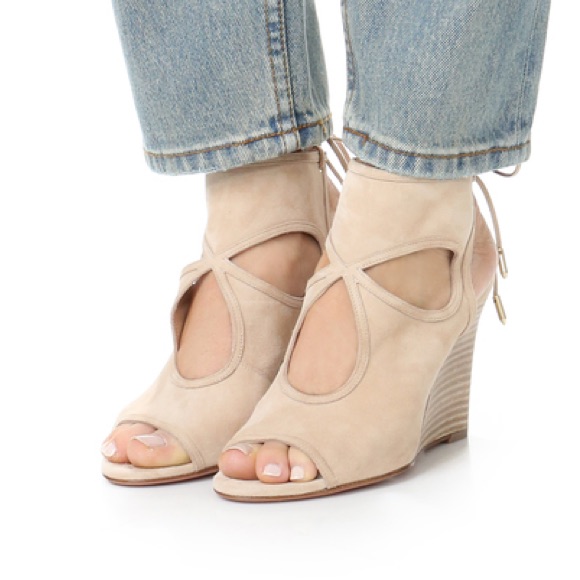 Aquazzura Sexy Thing Nude Suede 85mm Wedge Sandals Size 40